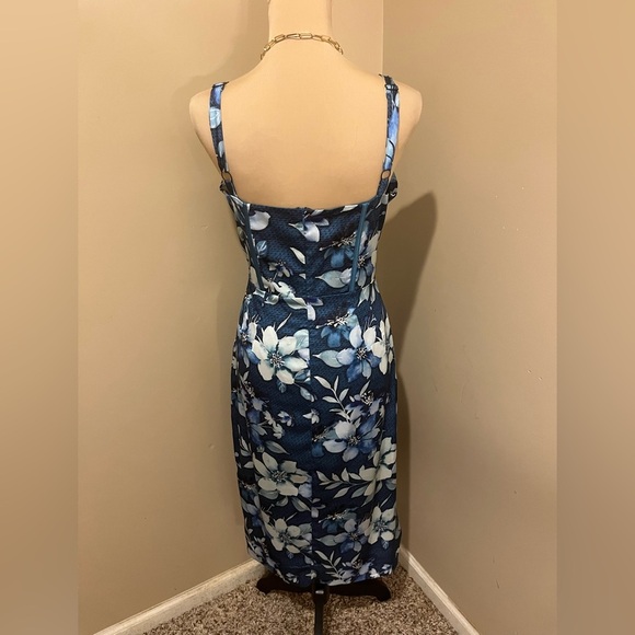 AVERIE AFINA DRAPED MIDI DRESS Teal Floral Asymmetric, Boning, size XL - Picture 3 of 12